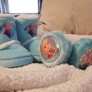 Little girls frozen slippers and earmuffs.